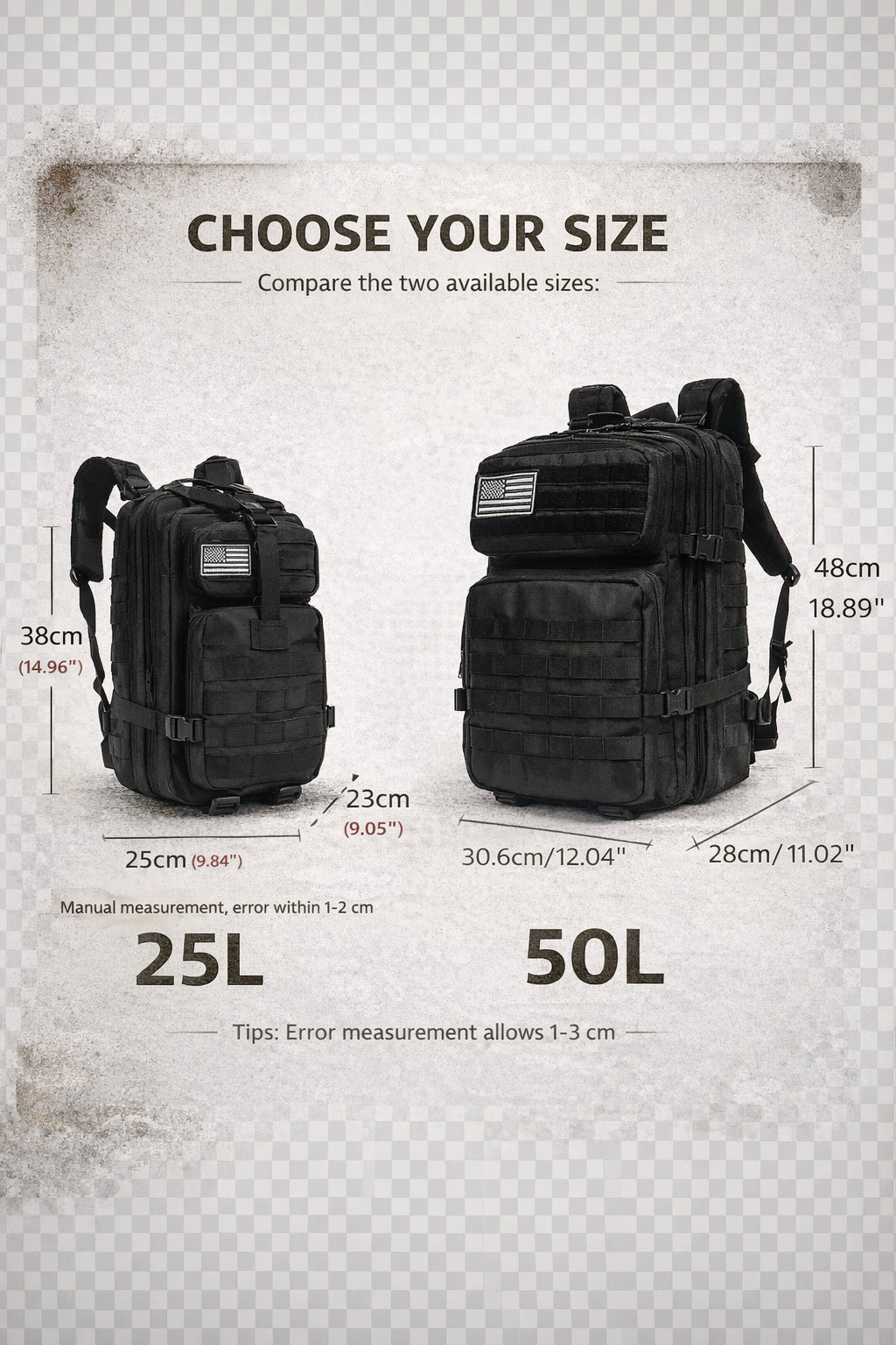 Heavy Duty Tactical Backpacks 25Ltr and 50Ltr